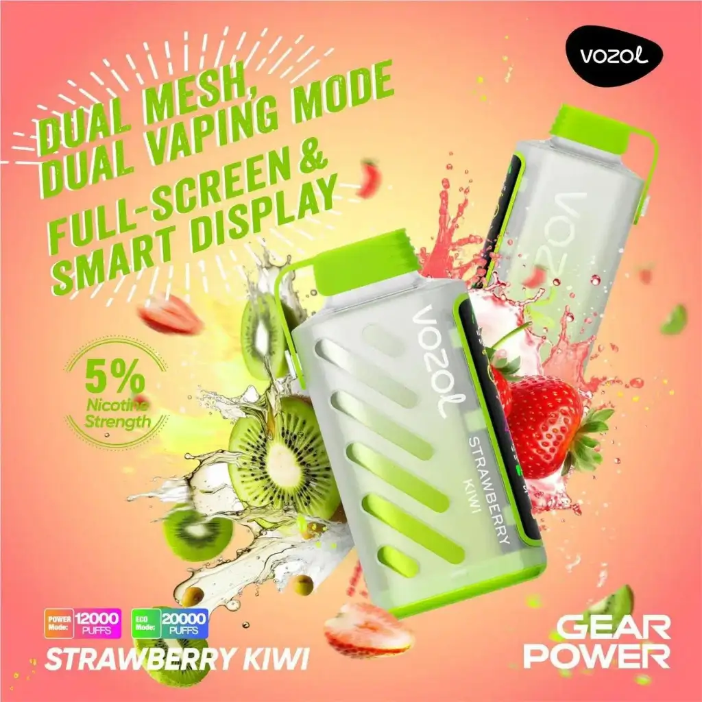 Vozol Gear 20K Puff 50mg Strawberry Kiwi – Long-lasting Disposable Vape with 20,000 Puffs & USB-C Rechargeable