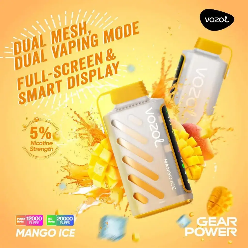 Vozol Gear 20K Puff 50mg Mango Ice – Long-lasting Disposable Vape with 20,000 Puffs & USB-C Rechargeable