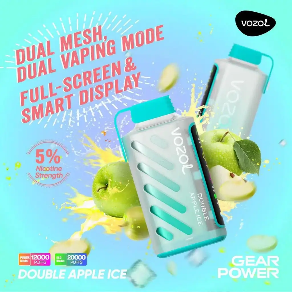 Vozol Gear 20K Puff 50mg Double Apple Ice – Long-lasting Disposable Vape with 20,000 Puffs & USB-C Rechargeable.