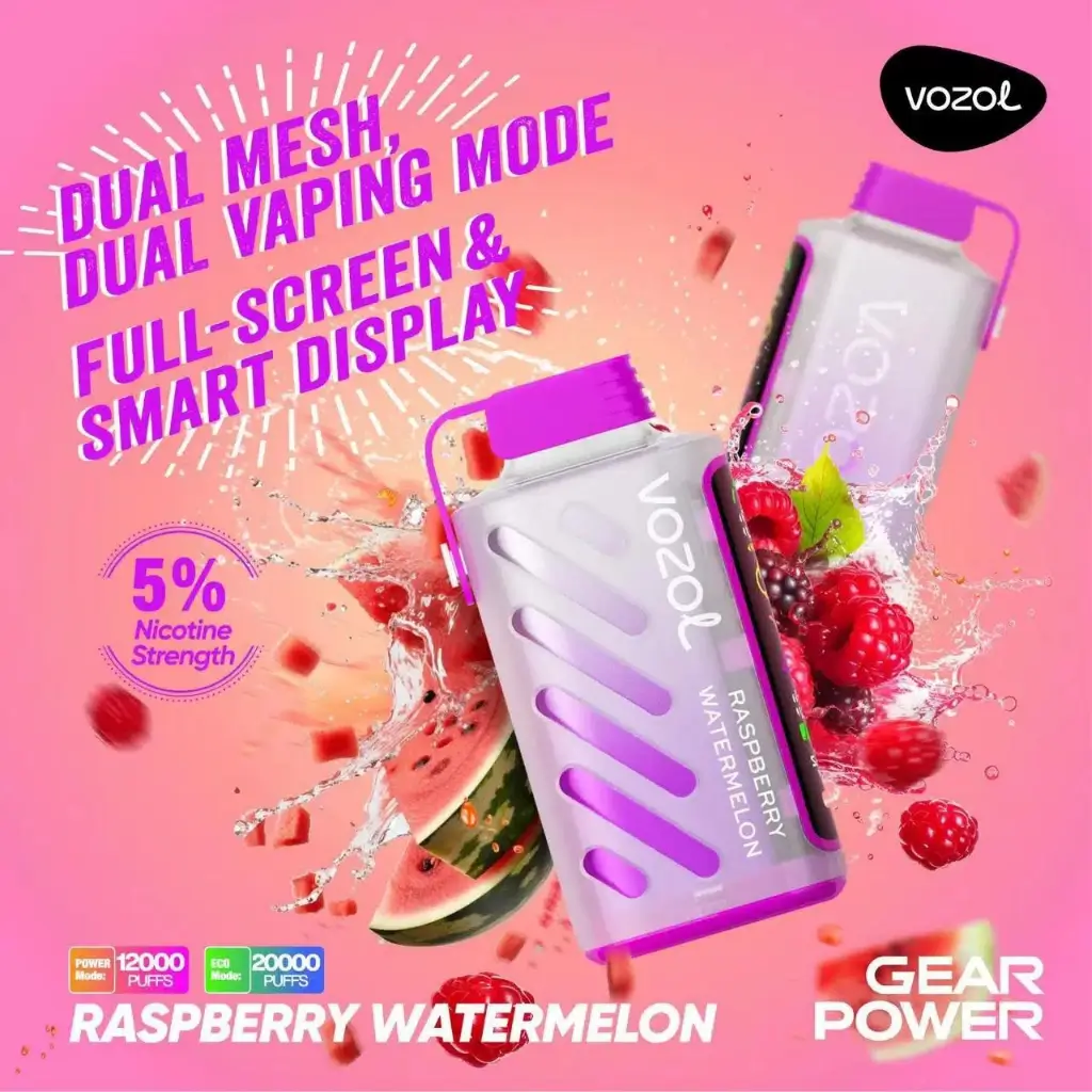 Vozol 20K Puff 50mg Raspberry Watermelon – Long-lasting Disposable Vape with 20,000 Puffs & USB-C Rechargeable